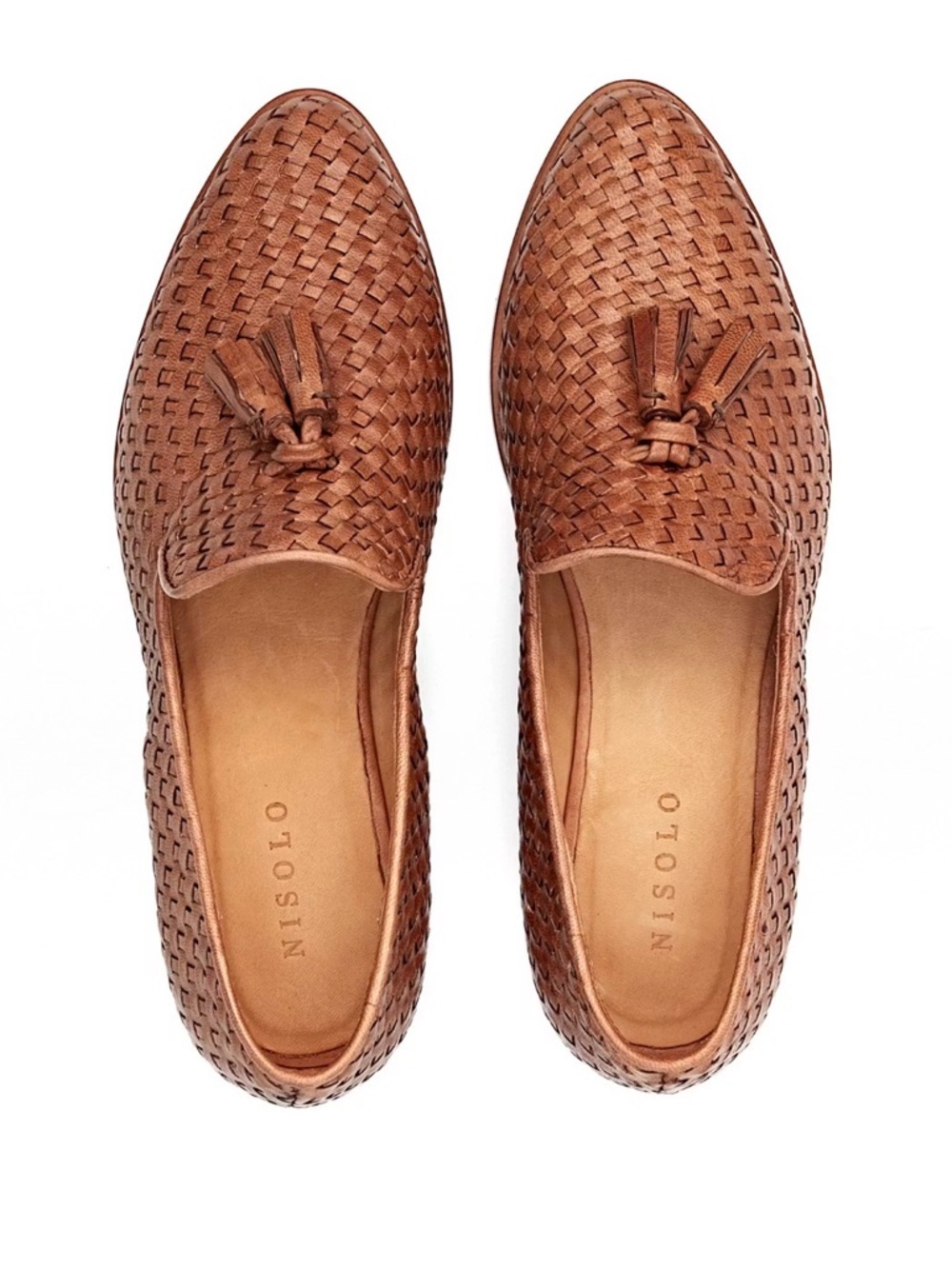 Tassel Woven Leather Loafers - Cognac Brown